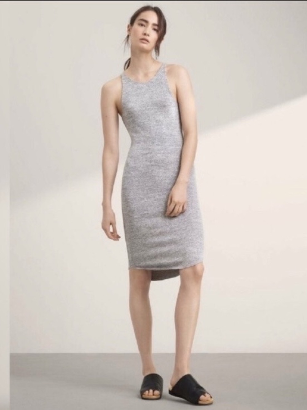 Aritzia Heather Gray Sleeveless Midi Knit Dress